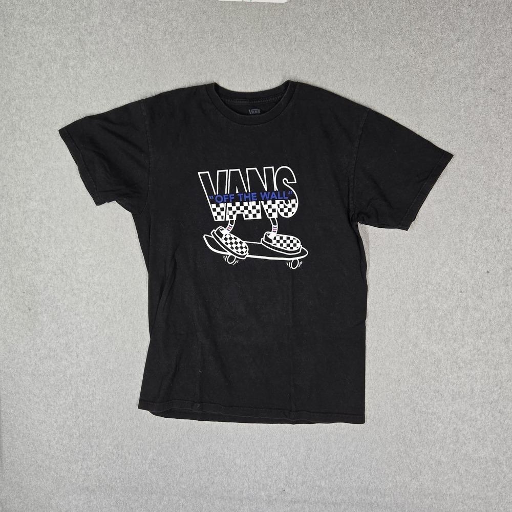 Vans Men Shirt MEDIUM Black Check Graphic Skateboard Logo Short Sleeve READ